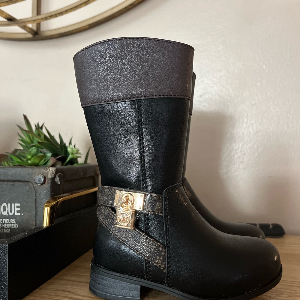Black and Brown Boots with Gold Buckle
